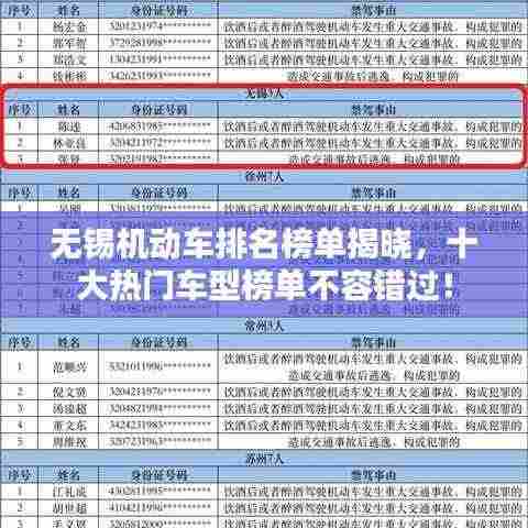 无锡机动车排名榜单揭晓，十大热门车型榜单不容错过！